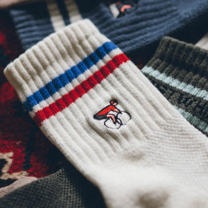 Erstwhile | Crew Sock Ivory Blue Red